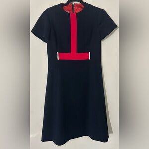 Vintage Wool Navy and Red Dress